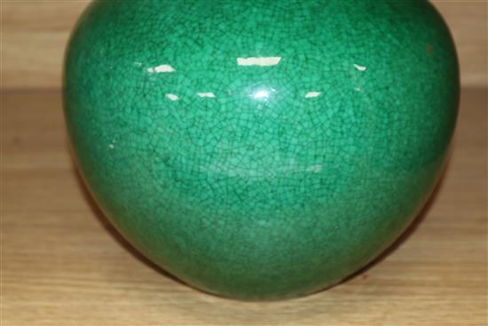 A Chinese bottle-shaped apple green crackle-glazed vase, H 32cm